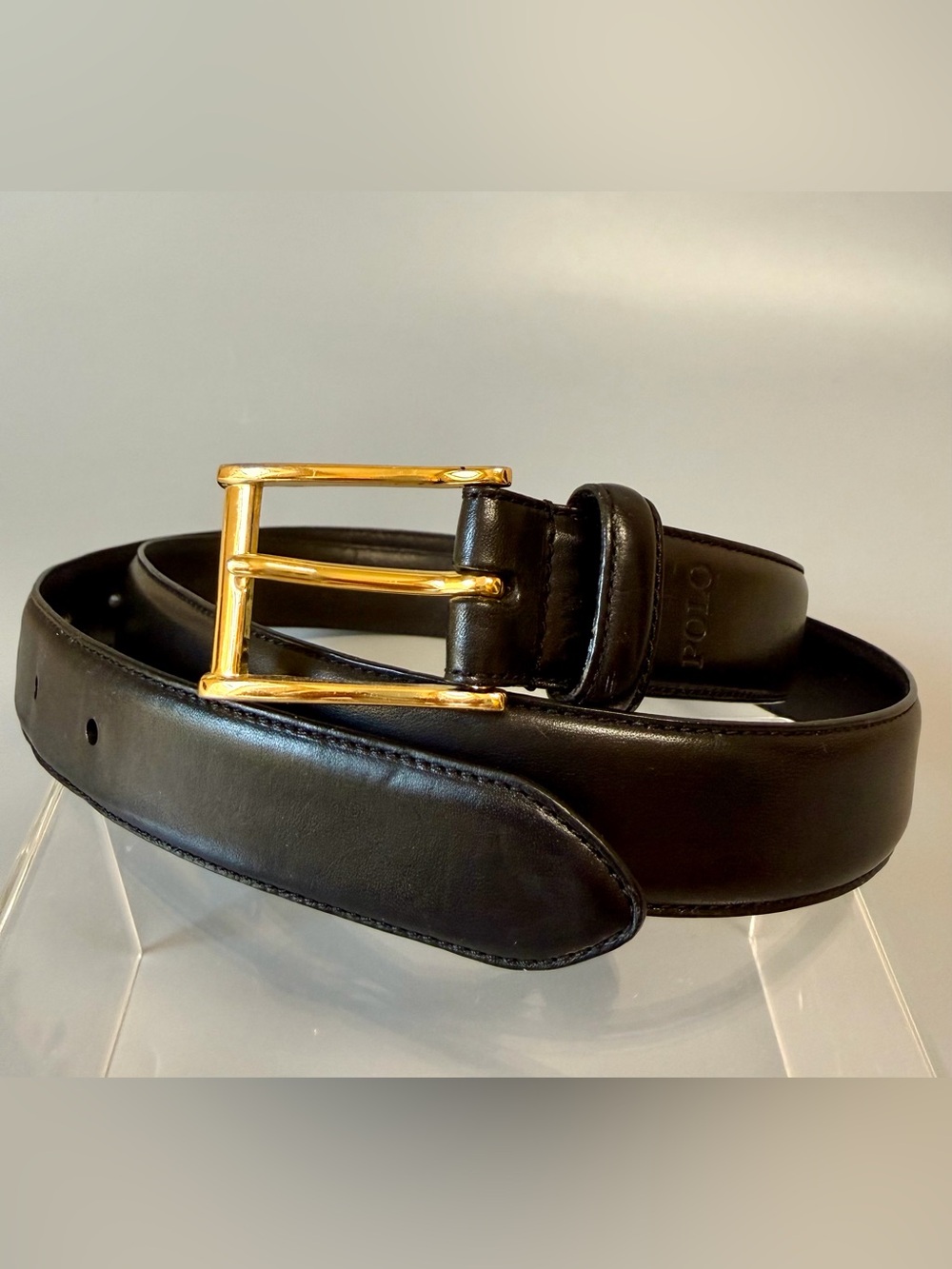 Men’s Polo Ralph Lauren Belt Black Italian Saddle Leather Brass Buckle Sz 40